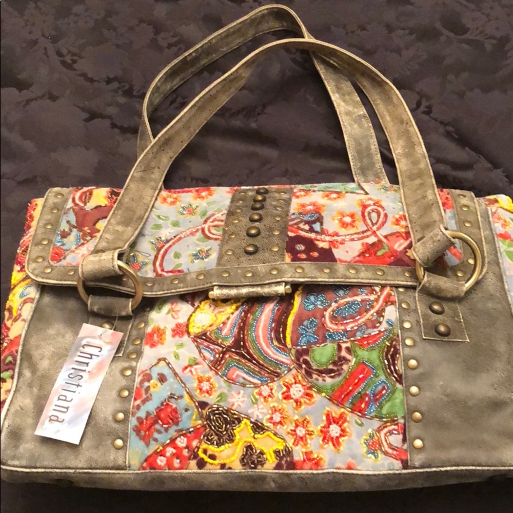 Christiana Beaded & Leather Bag - Never Used